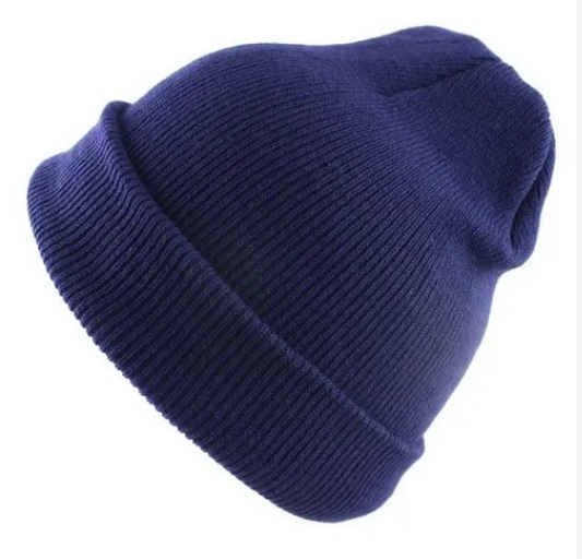 Navy Blue Ribbed Knit Winter Beanie
